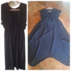 NWOT! Zara Black Midi Dress Aysmmetrical Hem Deep V Tie Front Size Small